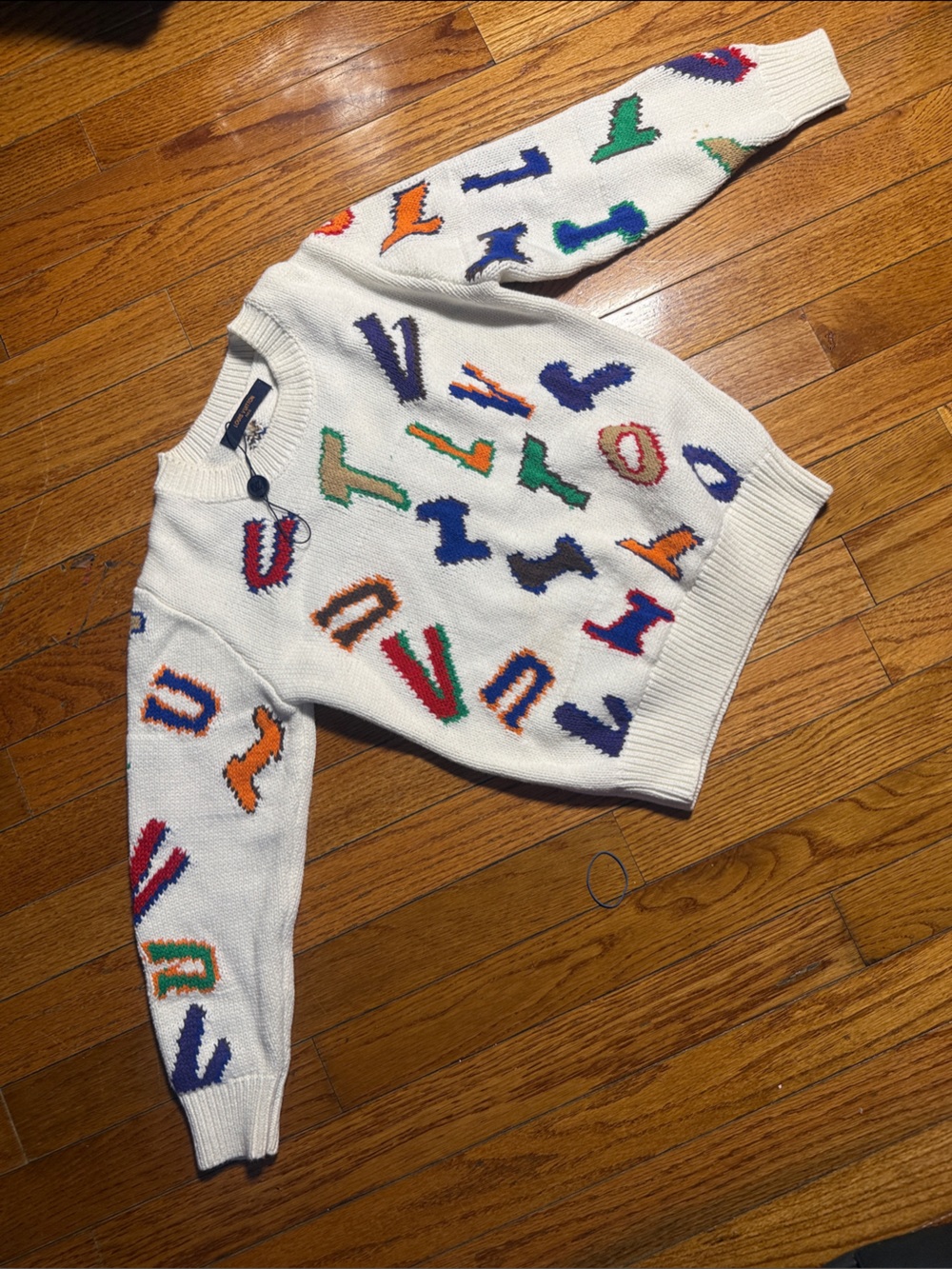 Boys LV x NBA White Sweater with Multicolor Letter Motifs
